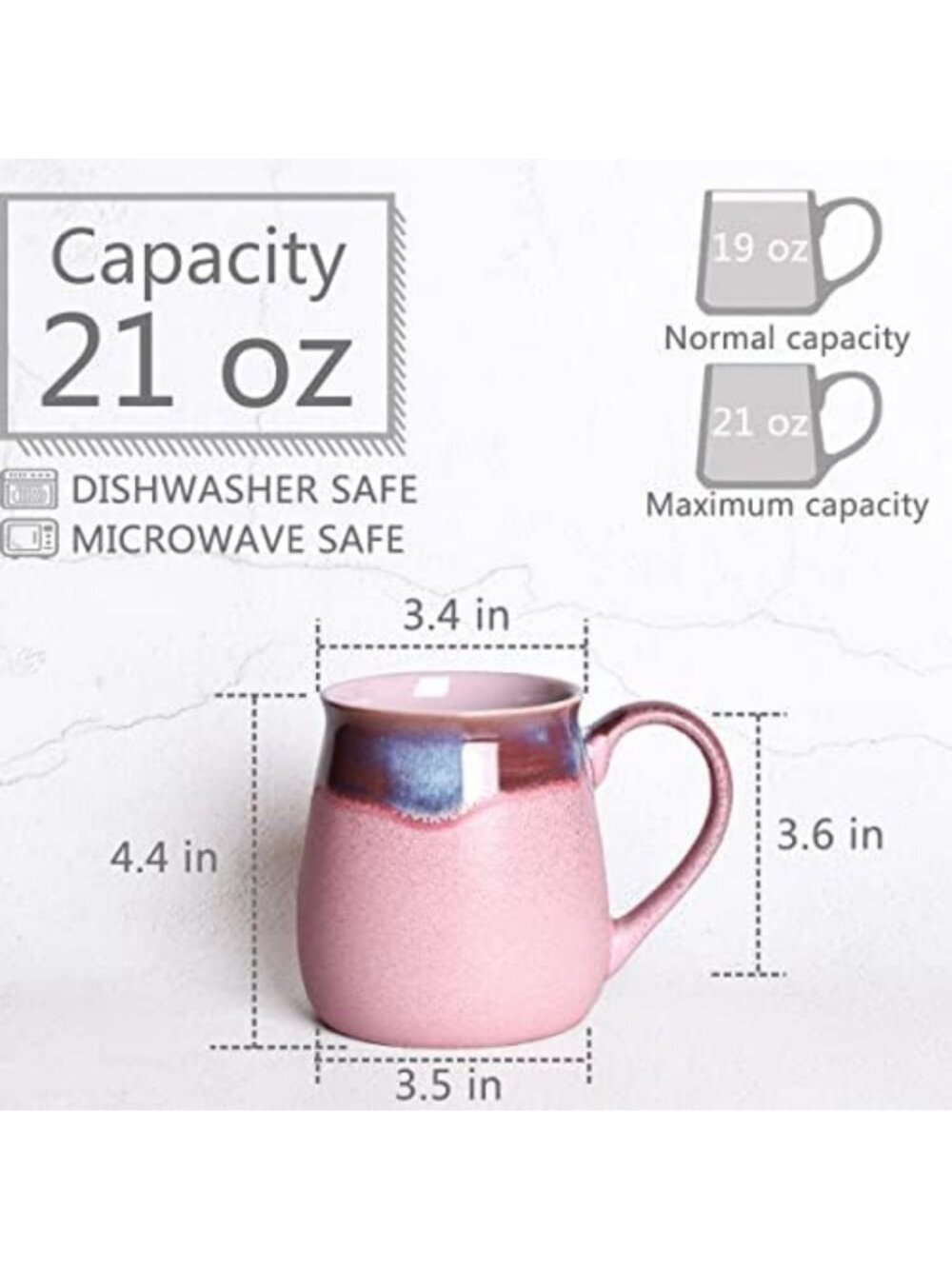 Large Pink Ceramic Coffee Mug - 21 Oz Big Tea Cup for Home & Office, Microwave - Picture 3 of 6